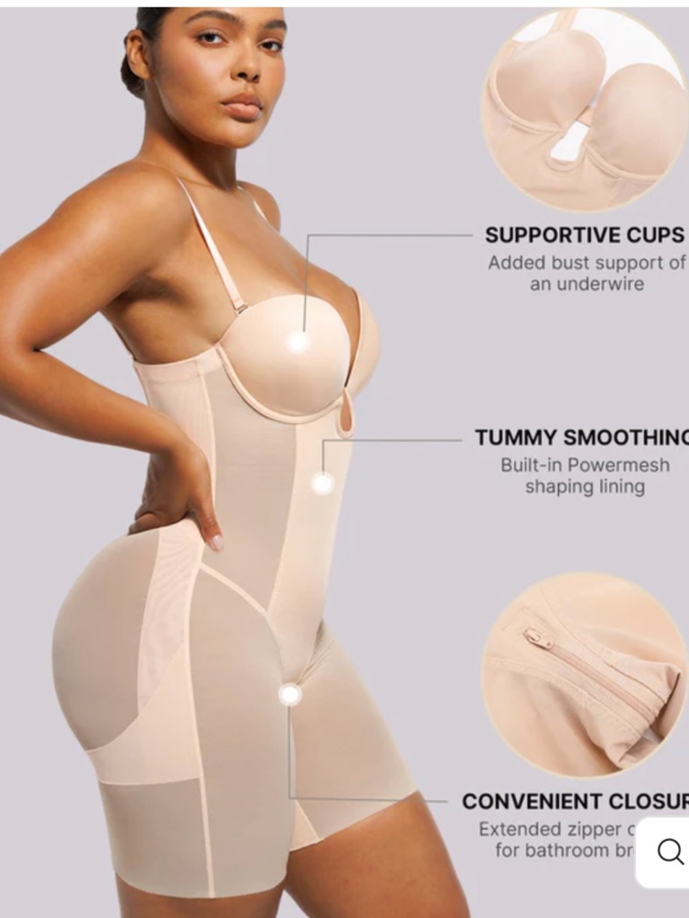 Nude Longline Tummy-Smoothing Bodysuit Shapewear with Underwire Support